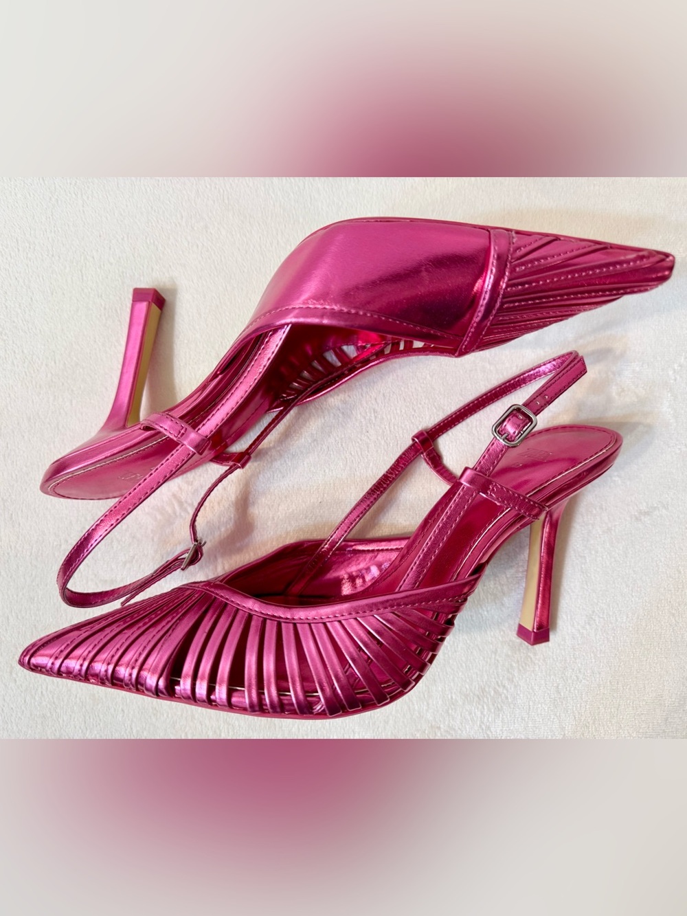 Zara Women’s Pink Metallic Pointy Toe Slingback Pumps Size 39 - Picture 9 of 10